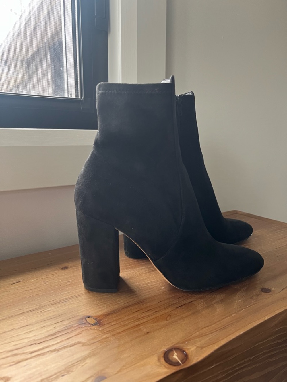 Aldo Black Suede High Block Heel Ankle Boots